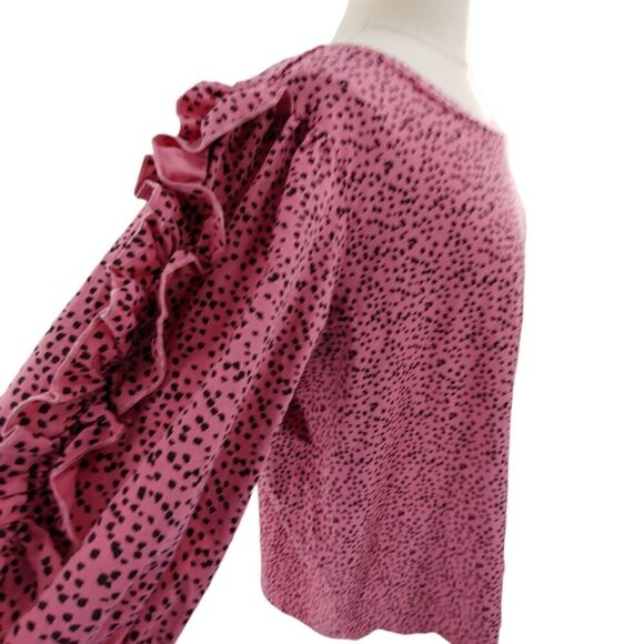 NWT Eloquii pink & black animal print top w/ ruffled sleeves size 18/20 - Picture 3 of 14